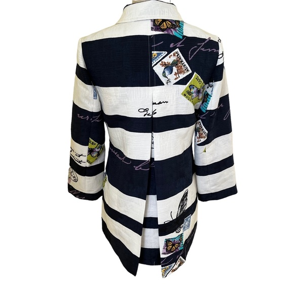 Chico's Navy Blue and White Striped Postcard Jacket 00(2) - Picture 9 of 14
